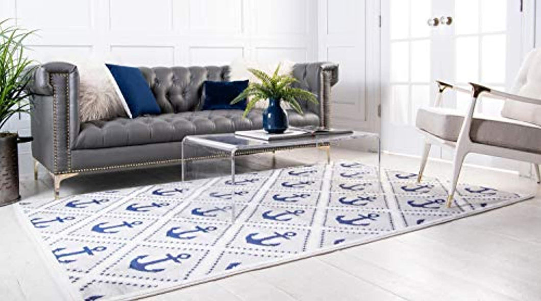 White & Blue Nautical Area Rug