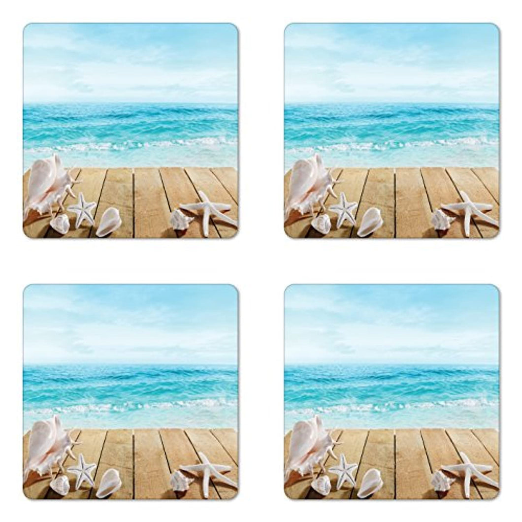 Boardwalk and Seashell Coasters (Set of 4)