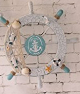 Wooden Sail Boat Steering Wheel With Net