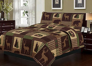 Brown Deer & Bear Patchwork Quilt Set