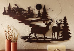 Deer And Cabin Metal Wall Art