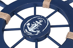 Deep Blue Wooden Sailboat Steering Wheel