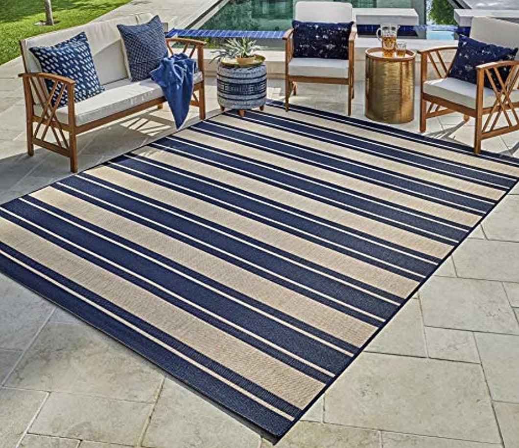 Blue Stripped Outdoor Rug