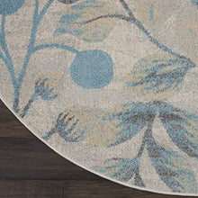 Load image into Gallery viewer, Ivory &amp; Turquoise Round Area Rug 5&#39;
