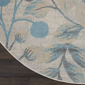 Ivory & Turquoise Round Area Rug 5'