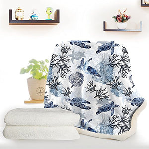 Hawaiian Turtle Coastal Beach Sherpa Throw Blanket