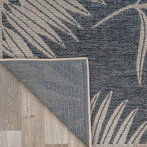 Blue and Grey Leaf Indoor Outdoor Area Rug