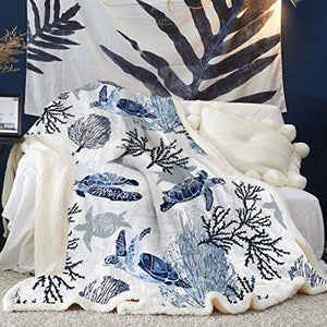 Hawaiian Turtle Coastal Beach Sherpa Throw Blanket