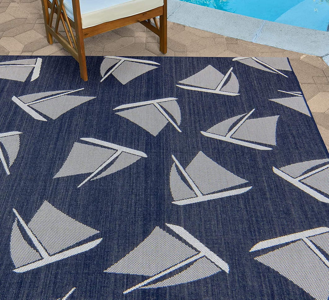 Blue Sail Boat Outdoor Area Rug 8 X 10