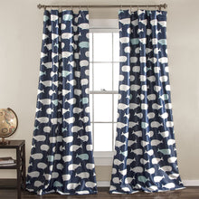 Load image into Gallery viewer, Navy Whale Window Curtain Set
