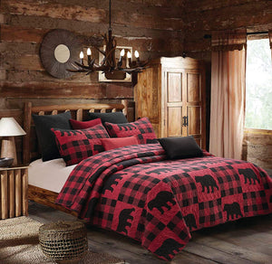 Red & Black Bear King Quilt Set