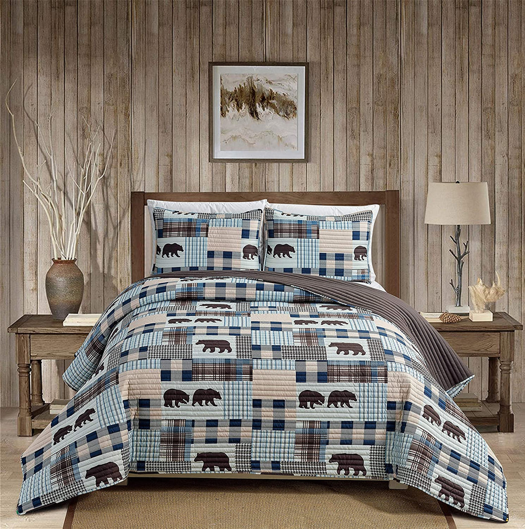 Beige & Blue Bear Bedding Set